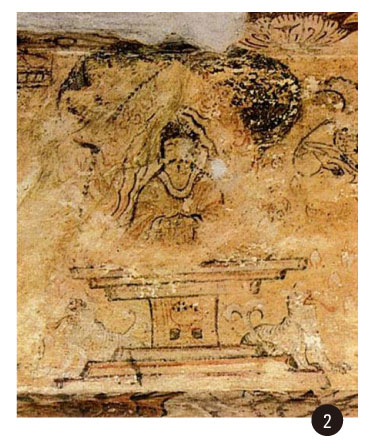 2. 불좌상, 장천 1호묘 벽화예불도 부분, 고구려 5세기, 길림성 집