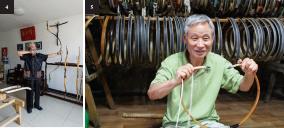 국가급 비물질문화재 취원호궁전제작기예(聚元號弓箭製作技藝), 양푸시(楊福喜), 2015.9.8. 필자 촬영 / 중요무형문화재 제47호 궁시장(궁장) 권영학 보유자, 2015.8.21. 필자 촬영