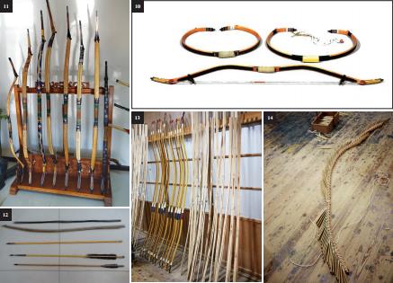 중요무형문화재 제47호 궁시장 故 김박영 보유자 제작 각궁(角弓) / 중국 양푸시(楊福喜)가 제작한 활 / 중국 양푸시(楊福喜) 화살[箭], 위 2개 느릅나무[楡木], 3번째 목전(木矢), 아래 2개 죽시(竹矢), 2015.9.8. 필자 촬영 / 일본 미야기현(宮崎県) 미야코노조(都城市) 120년 전통, 楠見藏吉 弓製作所 / 일본 경제산업대신(經濟産業大臣) 지정(指定) 전통적(傳統的) 공예품(工藝品) ‘도성대궁(都城大弓)’