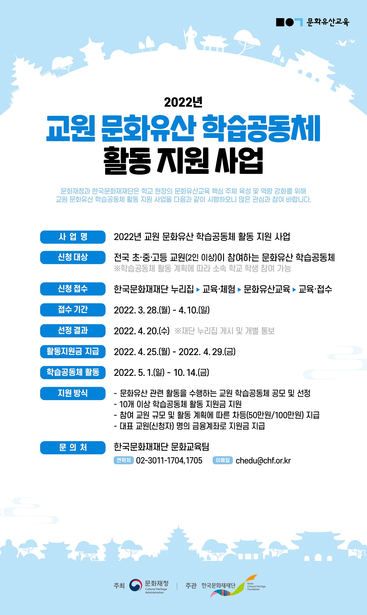 2022년 교원 문화유산 학습공동체 활동 지원 사업 안내 포스터