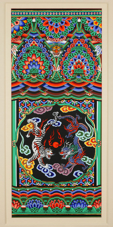 단청문양 호랑이,청룡,토끼,연꽃_68x132cm.jpg